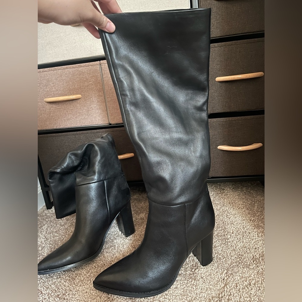 Nine West Black Faux Leather Heeled Boots size 11